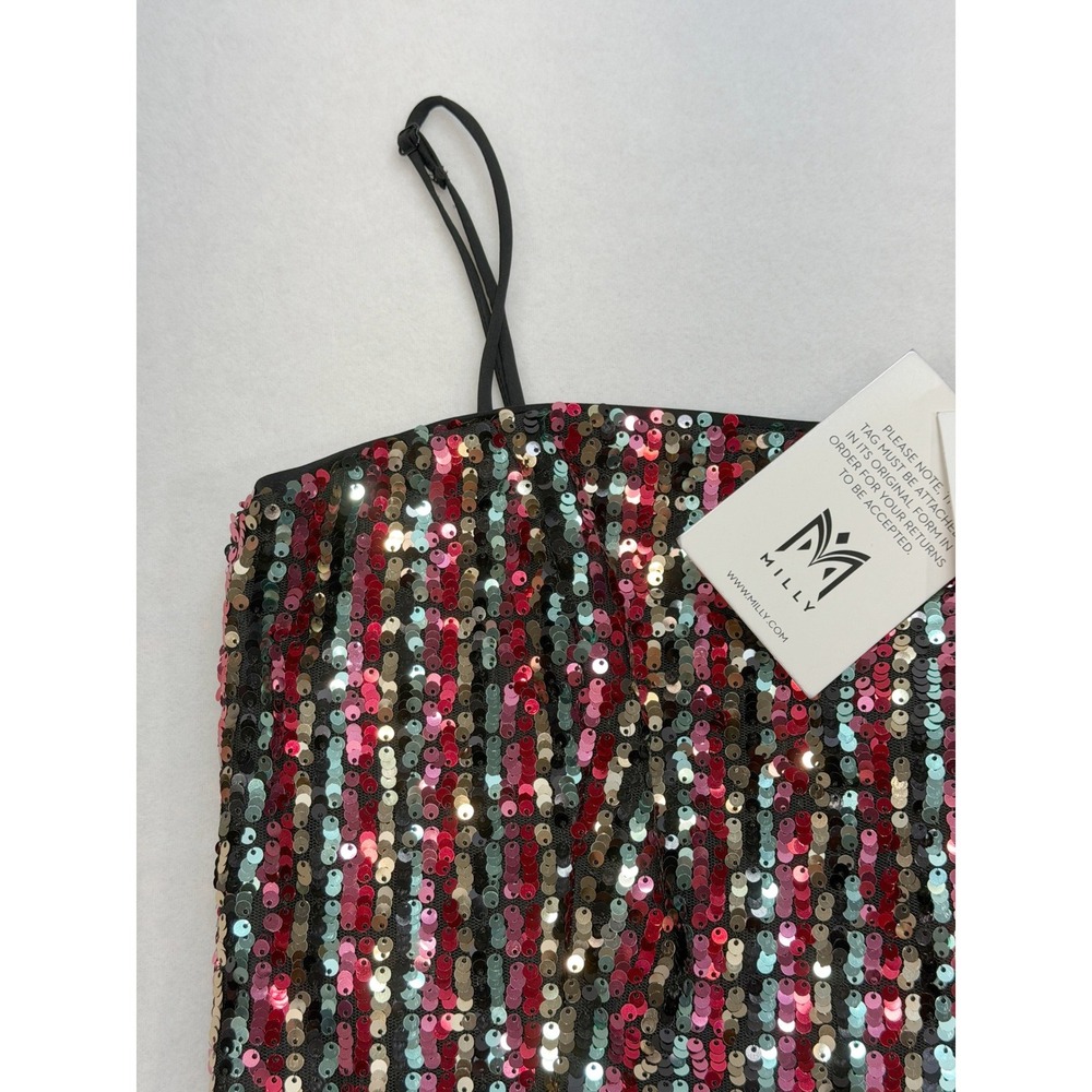 MILLY Christie Dress Women's Size 8 Multicolor Sequin Striped Cocktail NWT $375 - Picture 11 of 16
